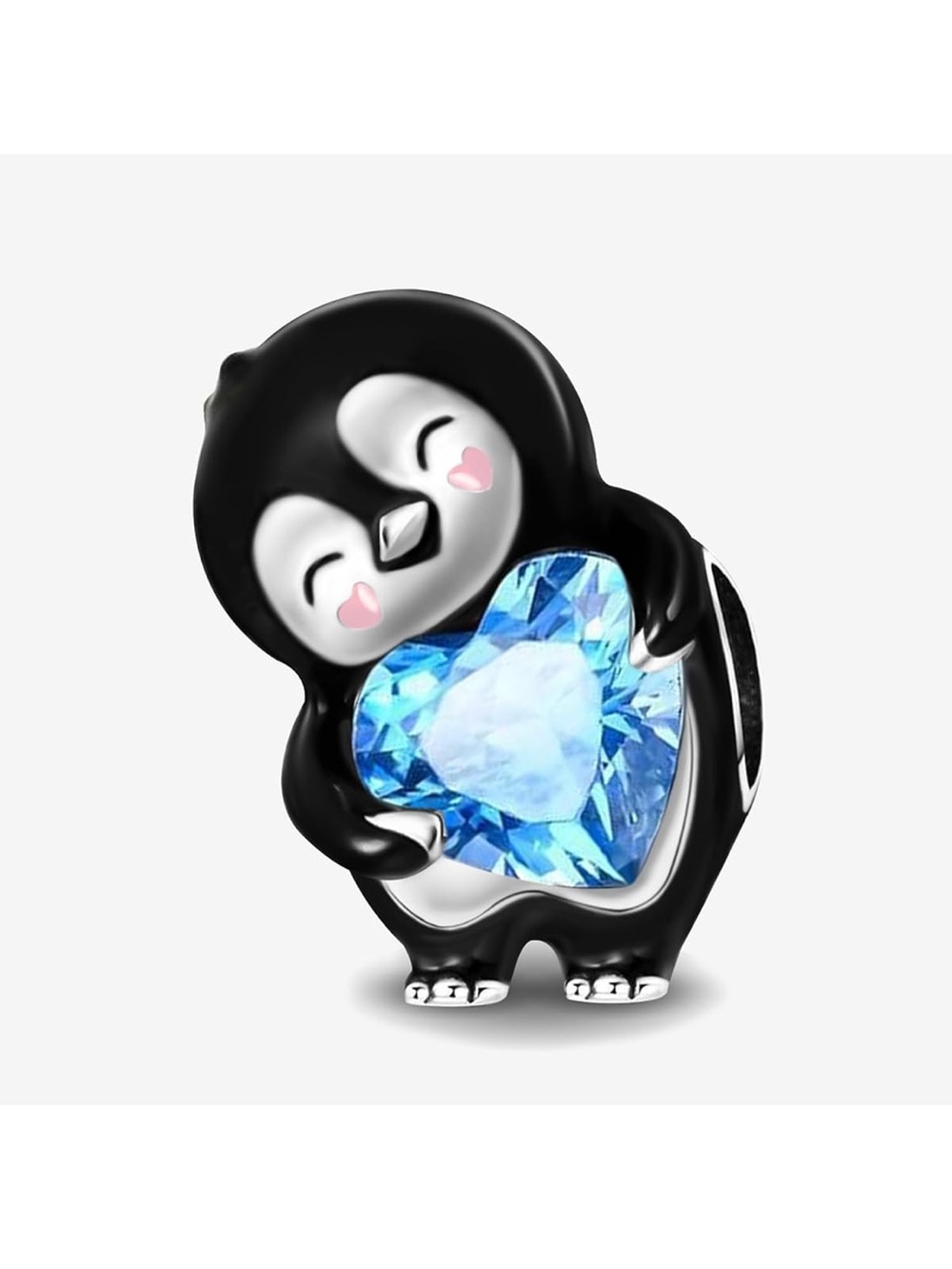 Penguin Charm Blue Heart Crystal March Birthstone Inspired